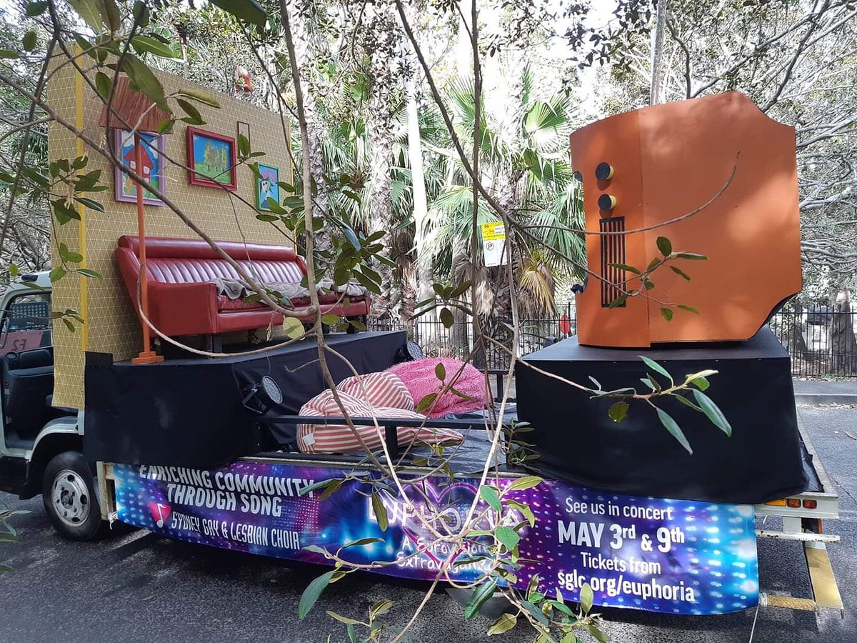 The SGLC <a href="/sydneymardigras/">Sydney Gay and Lesbian Mardi Gras</a> float entry for 2020 ready to make way for Oxford Street. Our float was a mini-Eurovision watching experience complete with lounge room, TV set, #Eurovision fans and score cards!
SGLC.org/euphoria
#Eurovision2020 #sydneymardigras #Parramatta