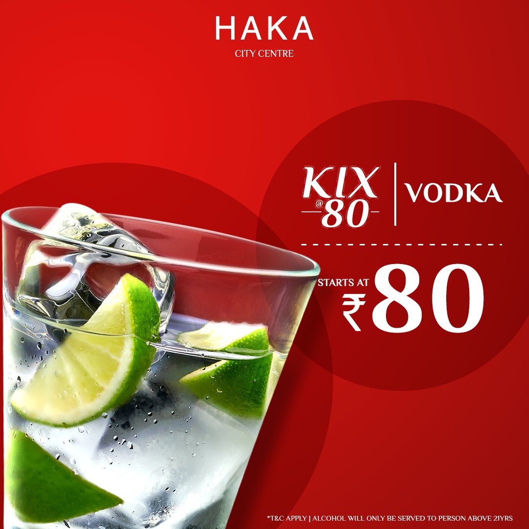 hakaindia's tweet photo. If life gives you lemons, add vodka. 🍸😋
Sip on your favourite Vodka at unbelievable prices at Haka!
We bring you Kix@80/-.
Come and indulge in beverages at a never before price.
#Haka #Kix #Beverages #Vodka #PocketFriendly https://t.co/8hDUXMX7hQ