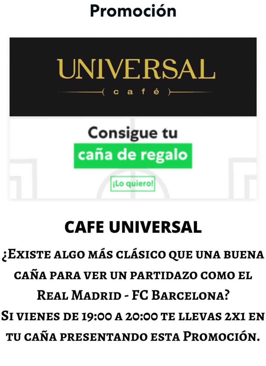 Cafe_universal's tweet photo. Pues en pocas horas tendremos un Nuevo clásico y además de lo más igualados.¿Podrá el Madrid con Messi? Ven y disfruta del Clásico con las 2 Promos que os hemos preparado.
Te esperamos !!!! 
3 Pantallas HD
1 Proyector 125”. 
Te recomendamos ir con tiempo para poder tener asiento. https://t.co/FuMCblmD0N