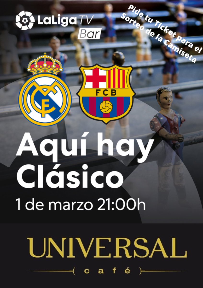 Cafe_universal's tweet photo. Pues en pocas horas tendremos un Nuevo clásico y además de lo más igualados.¿Podrá el Madrid con Messi? Ven y disfruta del Clásico con las 2 Promos que os hemos preparado.
Te esperamos !!!! 
3 Pantallas HD
1 Proyector 125”. 
Te recomendamos ir con tiempo para poder tener asiento. https://t.co/FuMCblmD0N