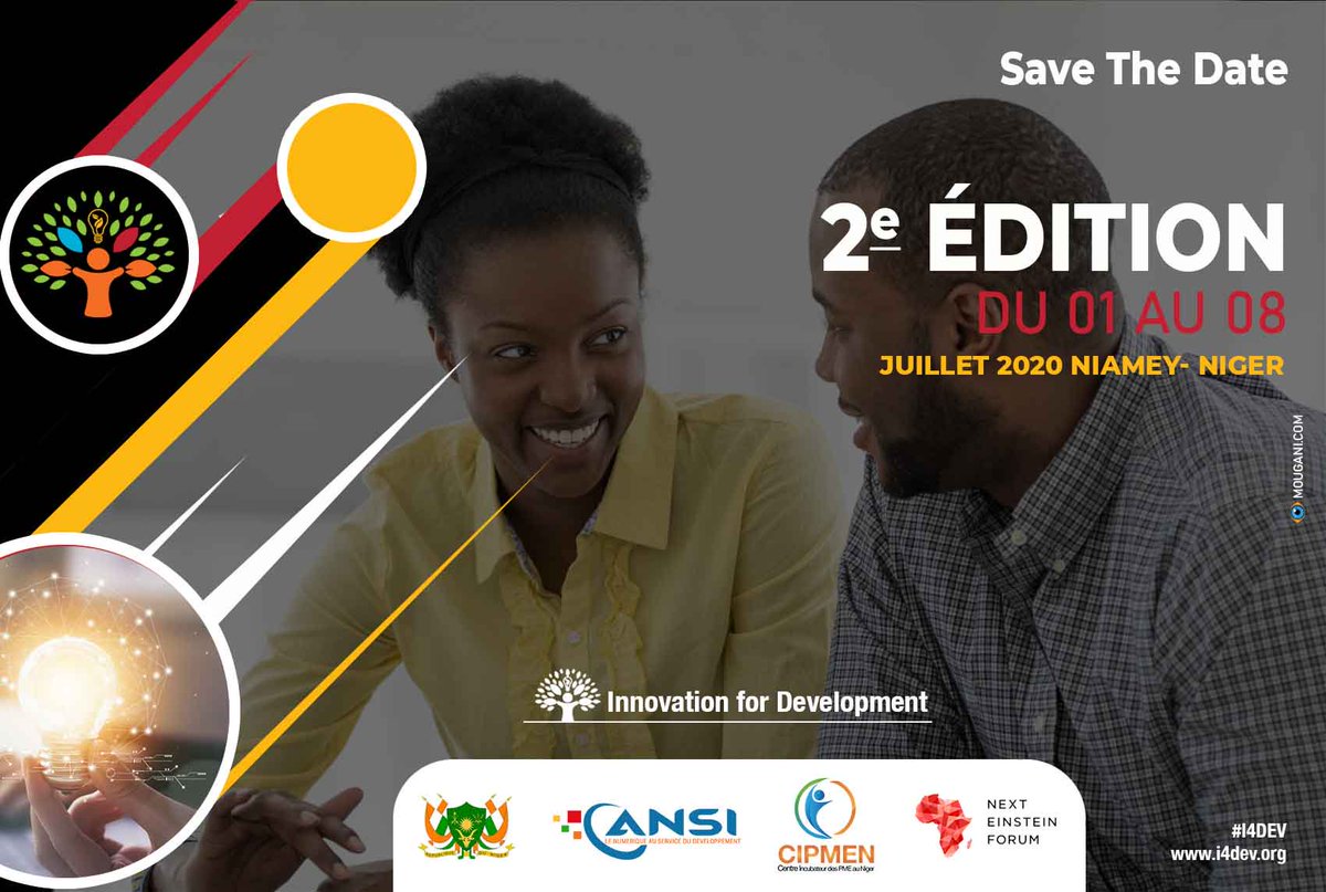 i4dev2020's tweet image. Préparez vos projets innovants pour les compétitions de la 2e édition du forum #I4Dev qui se tiendra à #Niamey en Juillet 2020. I4Dev encourage l&apos;innovation des jeunes dans le but d&apos;atteindre les #ODD.

@AnsiNiger @Cipmen @NextEinsteinFor @Sahelinnov 

#I4Dev2020
#Digital4Dev