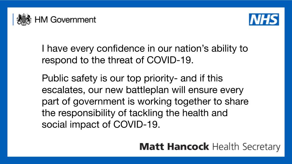 DHSCgovuk's tweet photo. The UK is a world leader in preparing for and managing diseases like #coronavirus.

Today, @MattHancock sets out an enhanced government approach to pandemic preparation.
 
Here's an outline of the measures we're putting in place 🔽 https://t.co/h6DrySmr95