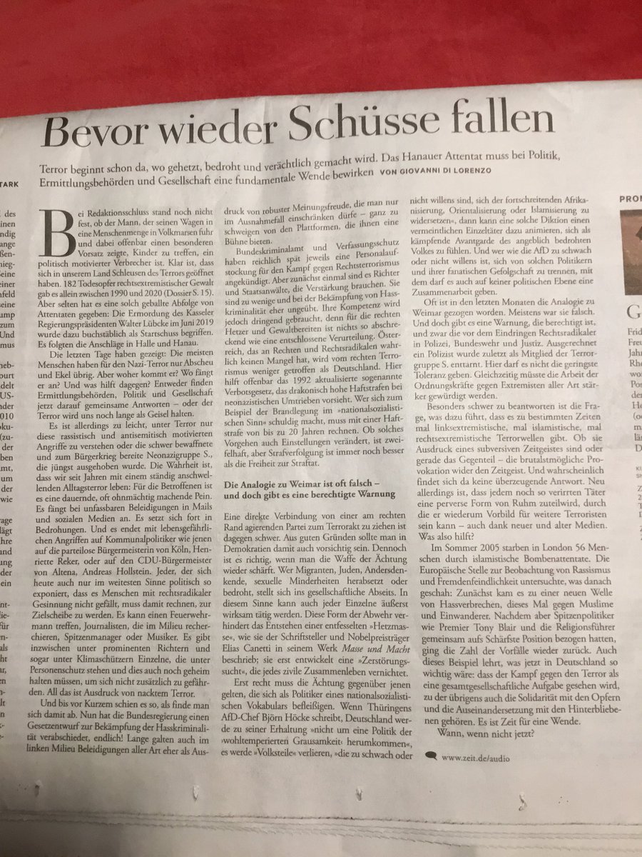 Brick_Medak's tweet photo. Guter Leitartikel @zeitonline zu #Hanauattack - Bevor wieder Schüsse fallen - #Hanau muss bei Politik, Behörden und Gesellschaft fundamentale Wende bewirken #Rechtsterrorismus #RechterTerror #AfD #Rechtsradikale #AfDgehoertnichtzuDeutschland #noafd #AfDVerbot #NazisRaus https://t.co/6MHsYvUmnb