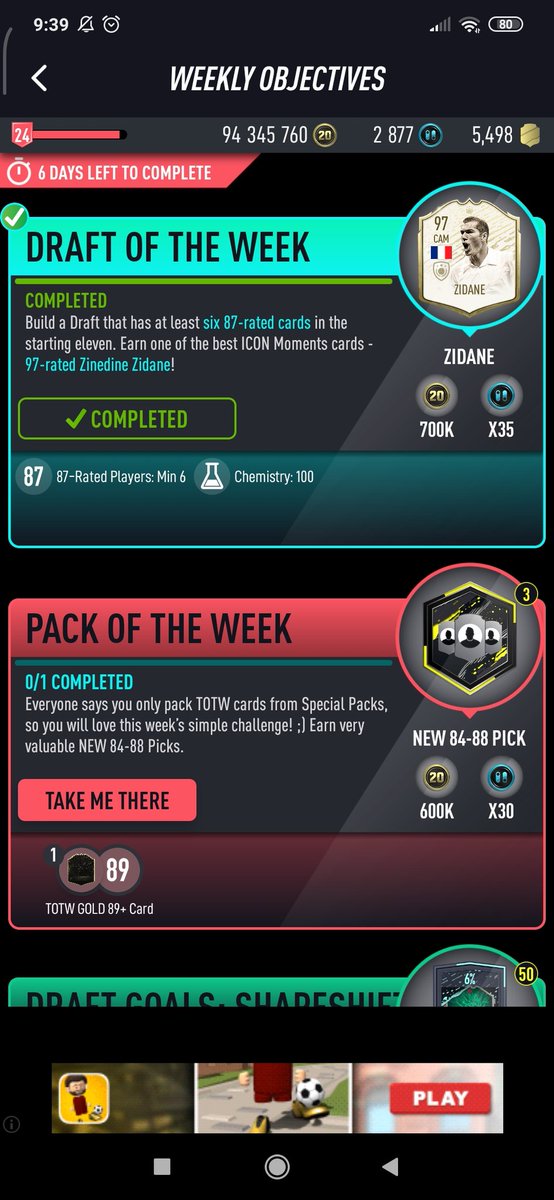 BenKev1326's tweet image. For "Zidane 97" Weekly objective you need to have 6 players with 87 card. Only 87 !!!! @PacyBits #pacybits20 #zidane #weeklyobjective