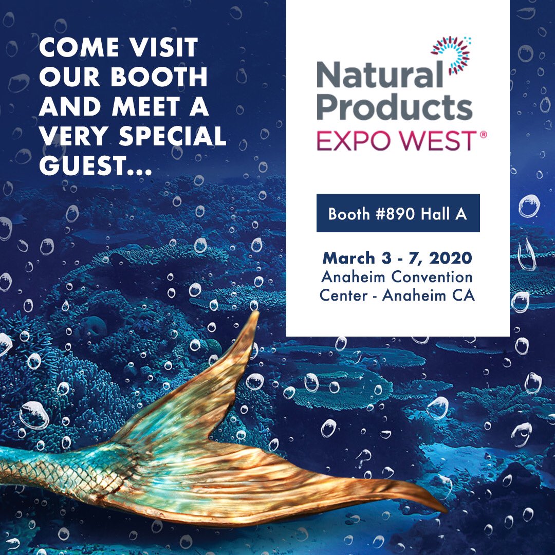 Come visit our booth at #ExpoWest this year and meet a very special guest! 🧜‍♀️.Take gorgeous aquatic photos, sample our delicious products and win prizes!