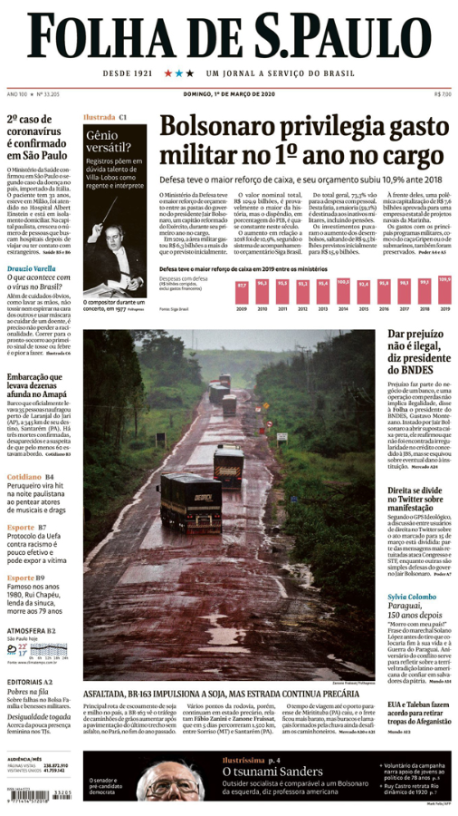 folha's tweet photo. Bom dia, esta é a capa da #folha deste domingo (1º). Acesse https://t.co/OUrEFevL3e para ler mais. #folhadespaulo #fsp https://t.co/0GzX5IK1c9
