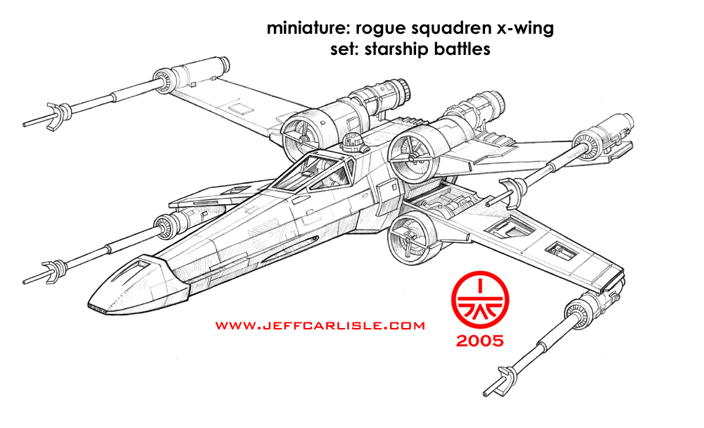 Star Wars Miniatures; A-wing, X-wing & P-38 fighter, art by. 