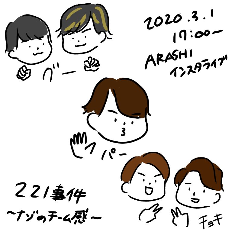 今日も今日とて、5人の優勝。

楽しかった〜!

 #嵐
 #インスタライブ 
 #イラスト 