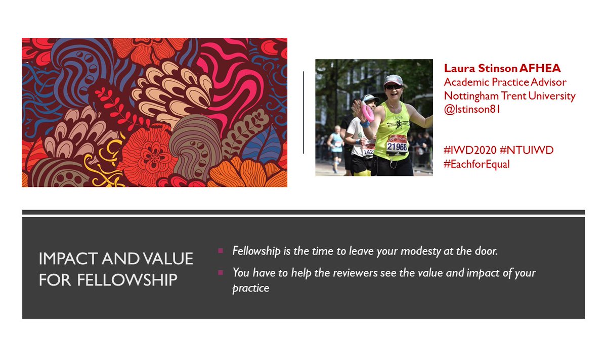 cuthbert_kate's tweet photo. Day 5 A #fellowship tip from @lstinson81 who was recently awarded #afhea #IWD2020 #NTUIWD #EachforEqual @AdvanceHE https://t.co/MyTHhHVd62