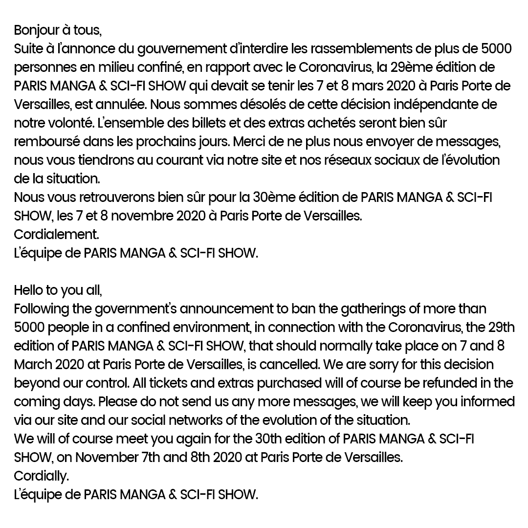 ParisManga's tweet photo. #Informations Paris Manga &amp; Sci-Fi Show https://t.co/frFe585ld9