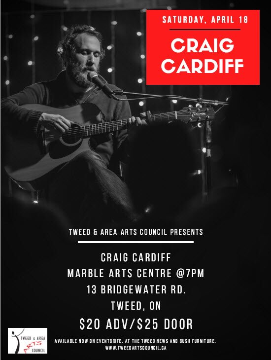 TweedArts's tweet photo. First show of the season: @cardiffcraig on Saturday April 18, 7 pm ... learn more at https://t.co/eE8QUfSdRU! Don’t miss this Juno- nominated folk troubadour, $20 tix available now on Eventbrite, at the Tweed News, and Bush Furniture. #tweedarts https://t.co/5DxZFGCz9G