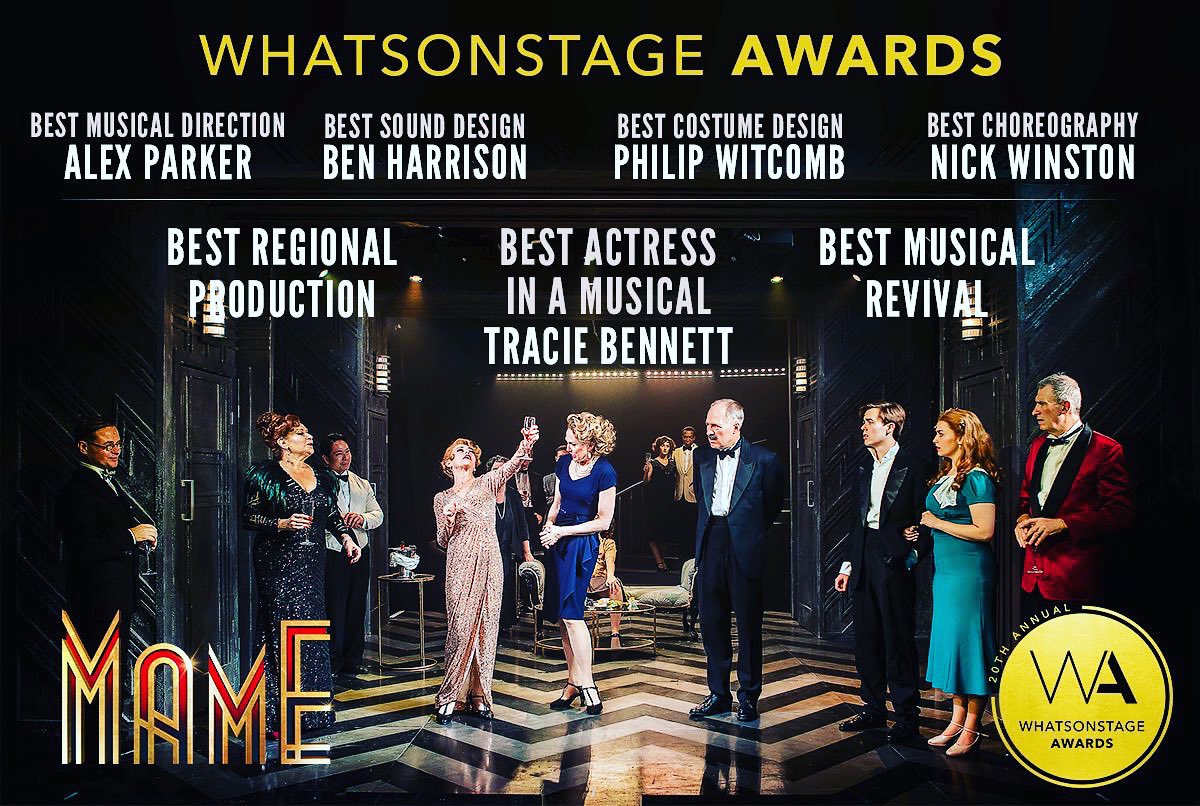 Proud our revival of MAME is represented at tonight’s <a href="/WhatsOnStage/">WhatsOnStage</a> Awards with 7 noms against some big competition! Either way I am very proud of the show &amp; tonight is definitely for 1 man; the great Jerry Herman! Let’s celebrate another brilliant yr of theatre all round! 🎭