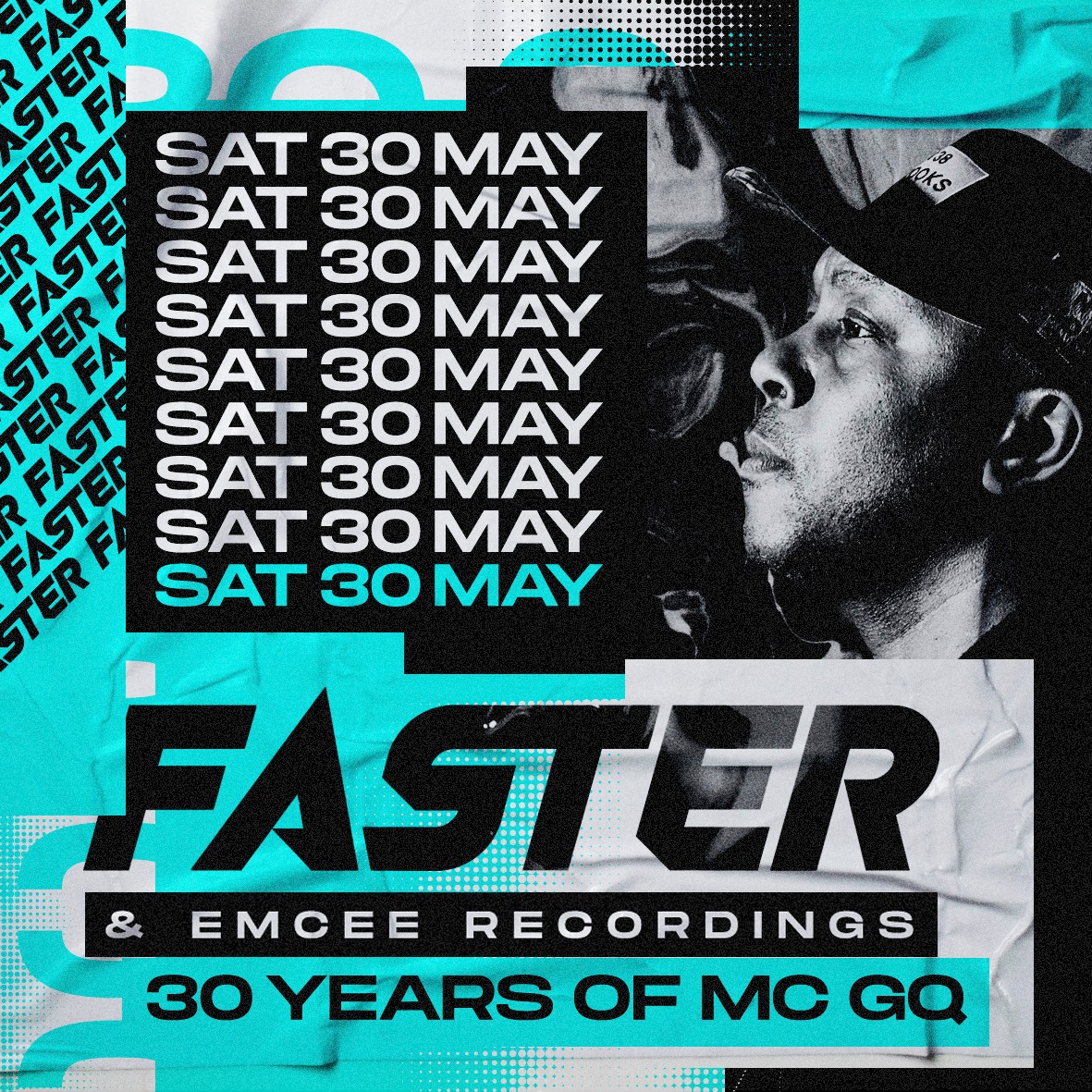 2SHYMC's tweet image. Date for ya diary.. @fasterdnb &amp;amp; @EmceeRecordings presents 30yrs of @EMCEEGQ SAT 30th MAY london tickets on sale Wednesday at 10am one massive show !! #30yearsofmcgq
#fasterdnb