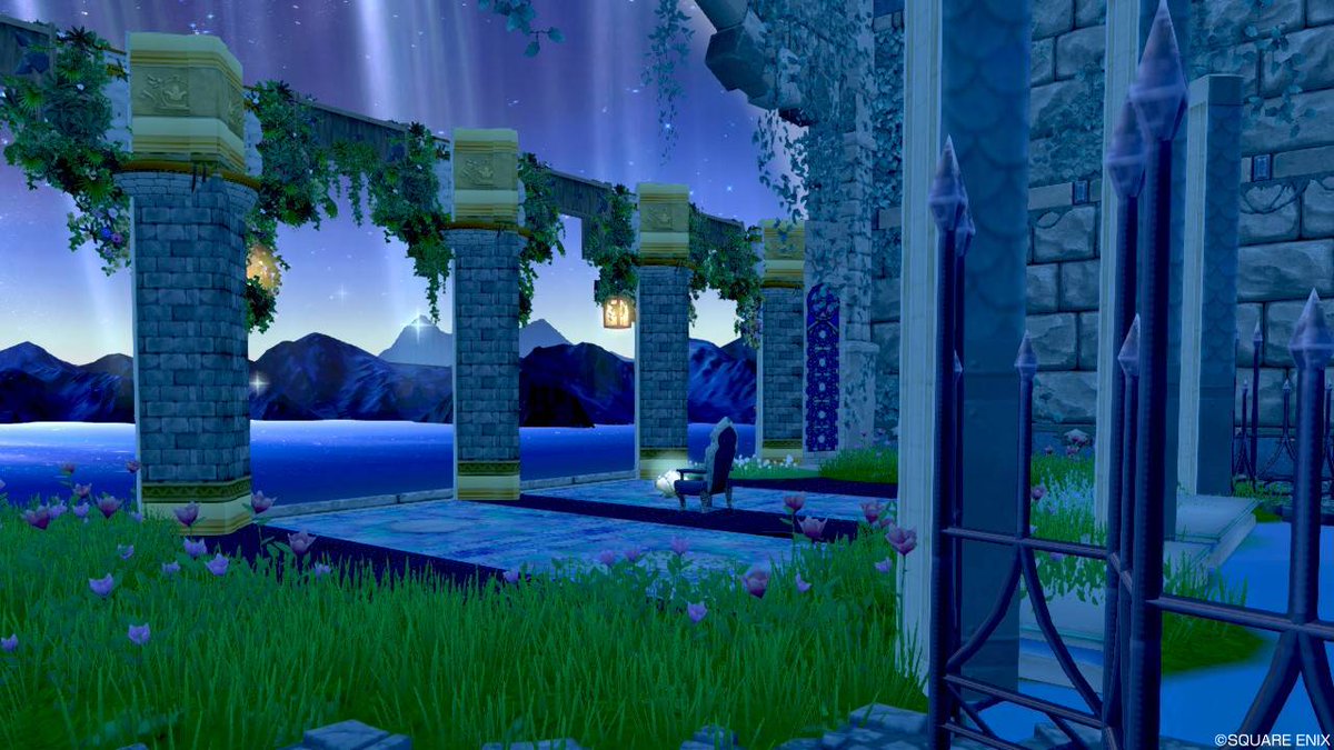 T 大脳神殿 Vjハウジング 1 ティルテュ 2 ジュレット 未開のジャングル 63 3 3 外が見える列柱の広間と 内側深くにある列柱の広間の二つがある家 置いてある椅子は悪の黒幕ごっこ等に使ってください Dq10 ドラクエ ハウジング T Co