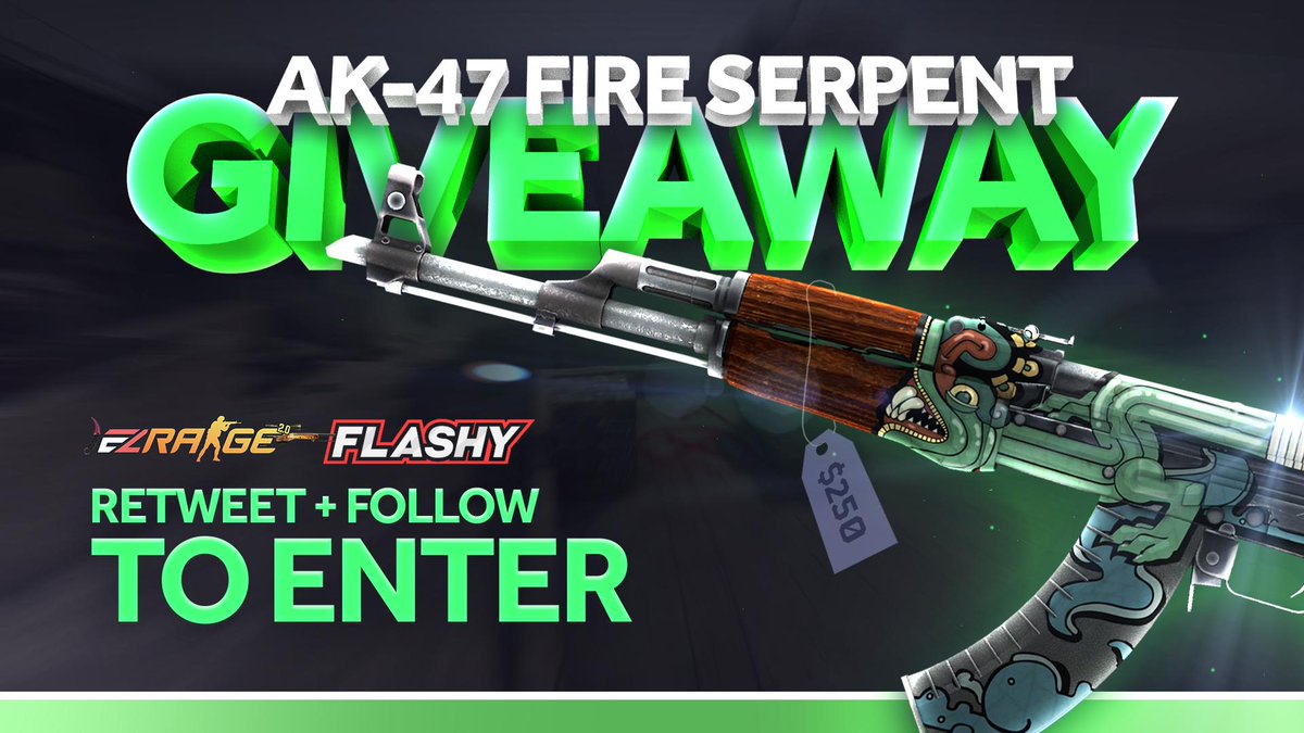 flashyflashycom's tweet photo. 🐍💥 AK-47 FIRE SERPENT GIVEAWAY !!! 💥🐍 

To win:
✔️ Follow @EZRagecom &amp; @flashyflashycom
✔️ Retweet

⏰ 7 days to enter !

#flashyflashy #giveaway #csgoskins #CSGOGiveaway #EZRage https://t.co/LTxB5VHrsV