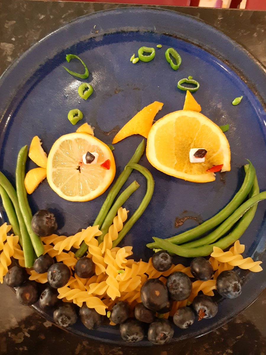 wctgardiner's tweet photo. @CoedGlas2022 @Meredithgardin1 food inspired homework is done #lemonfish #orangefish #pastasand #blueberrryrocks #greenbeanweeds #marshmalloweyes #springonionbubbles https://t.co/EXpB3g16og