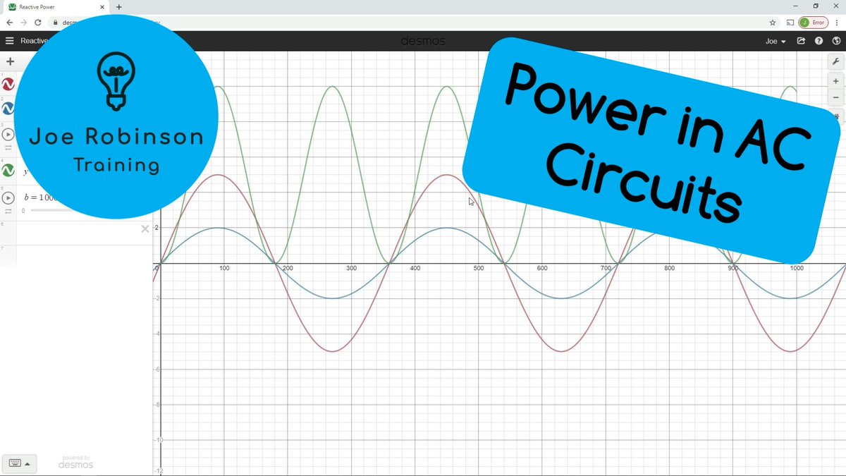 JoeR_Training's tweet photo. https://t.co/jw0sxdFoFO it's #ACSunday so please click the link to view my latest video investigating why purely capacitive &amp; inductive circuits dissipate no power using the beautiful software from @Desmos @EAL_Awards @cityandguilds #apprentices #electrical #installation #science https://t.co/J2pz8j0xzt