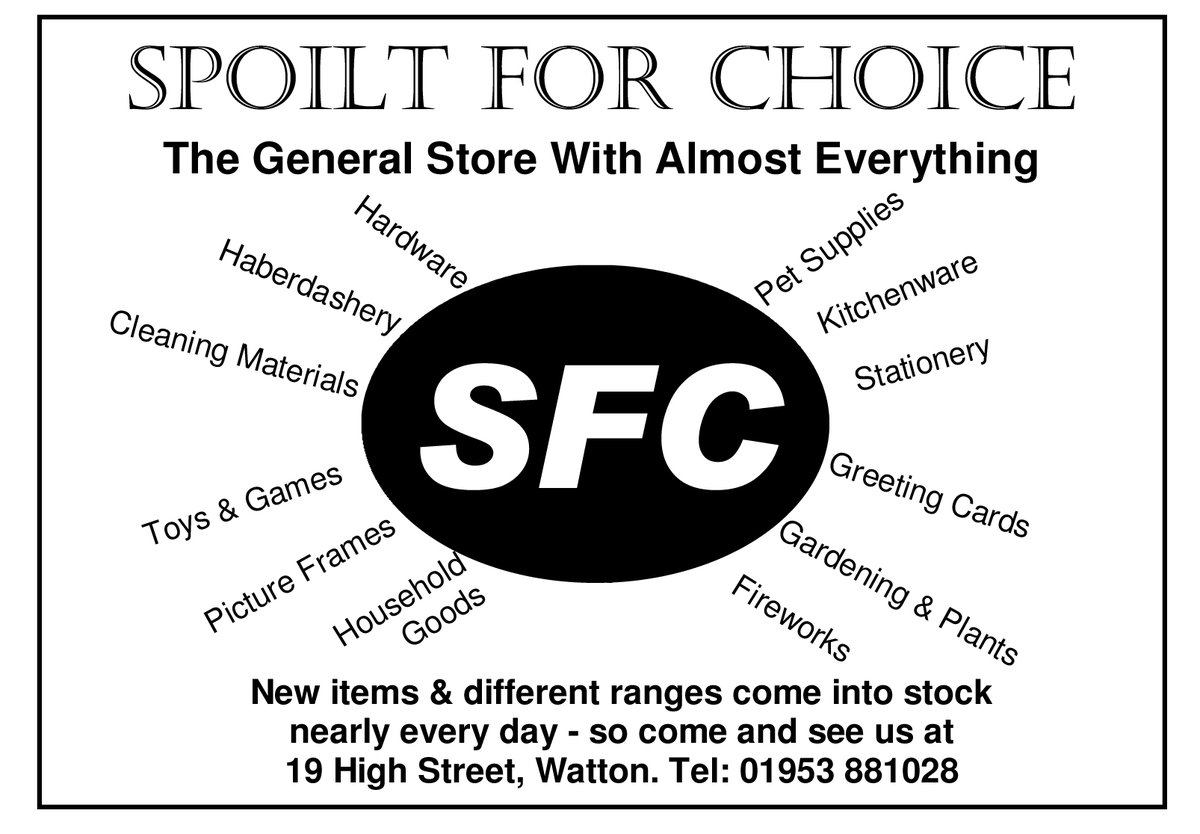 WaylandChamber's tweet photo. Meet the advertising - Spoilt for Choice - the place in Watton High Street to buy all those useful things - from haberdashery to plants! https://t.co/FgtZeVe7JI