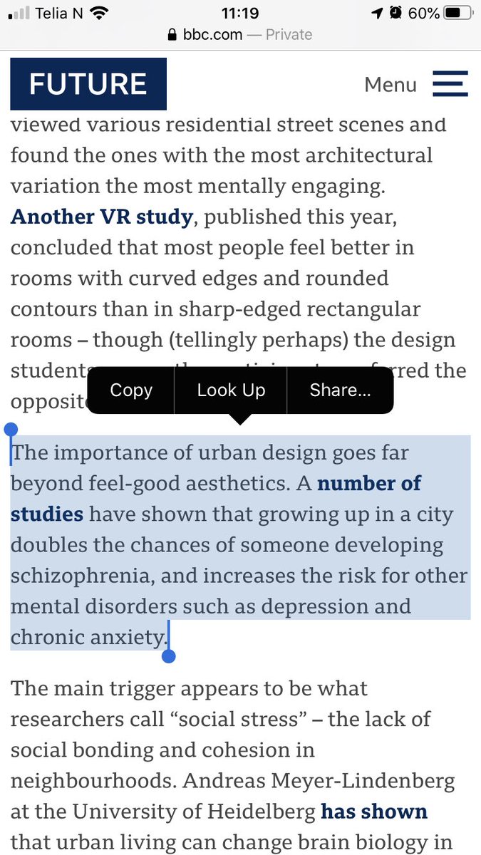The link features a video partially in English. The results are clear.Yet we, & this, were just stating the obvious & what we all know.This must-read article from the BBC shows how dense, modernist, urban areas have huge consequences for mental health https://www.bbc.com/future/article/20170605-the-psychology-behind-your-citys-design