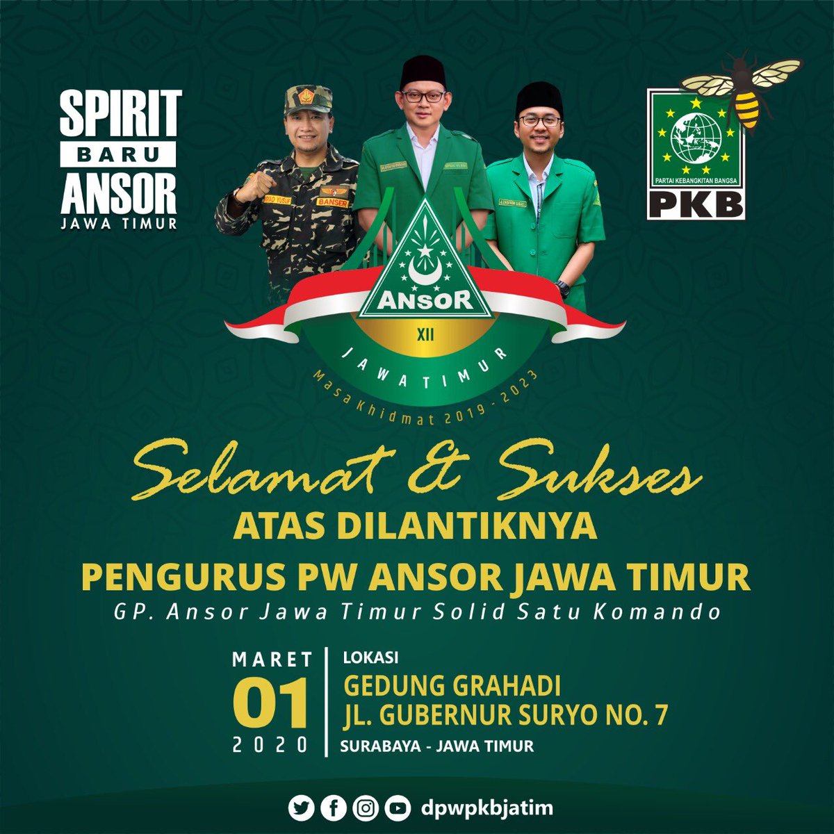 dpwpkbjatim_'s tweet photo. Selamat & Sukses atas pelantikan Pengurus Wilayah GP @ansorjatim Semog senantiasa tetap mengawal NKRI #SpiritBaruAnsorJatim #solidsatukomando https://t.co/PKdZRqECyQ