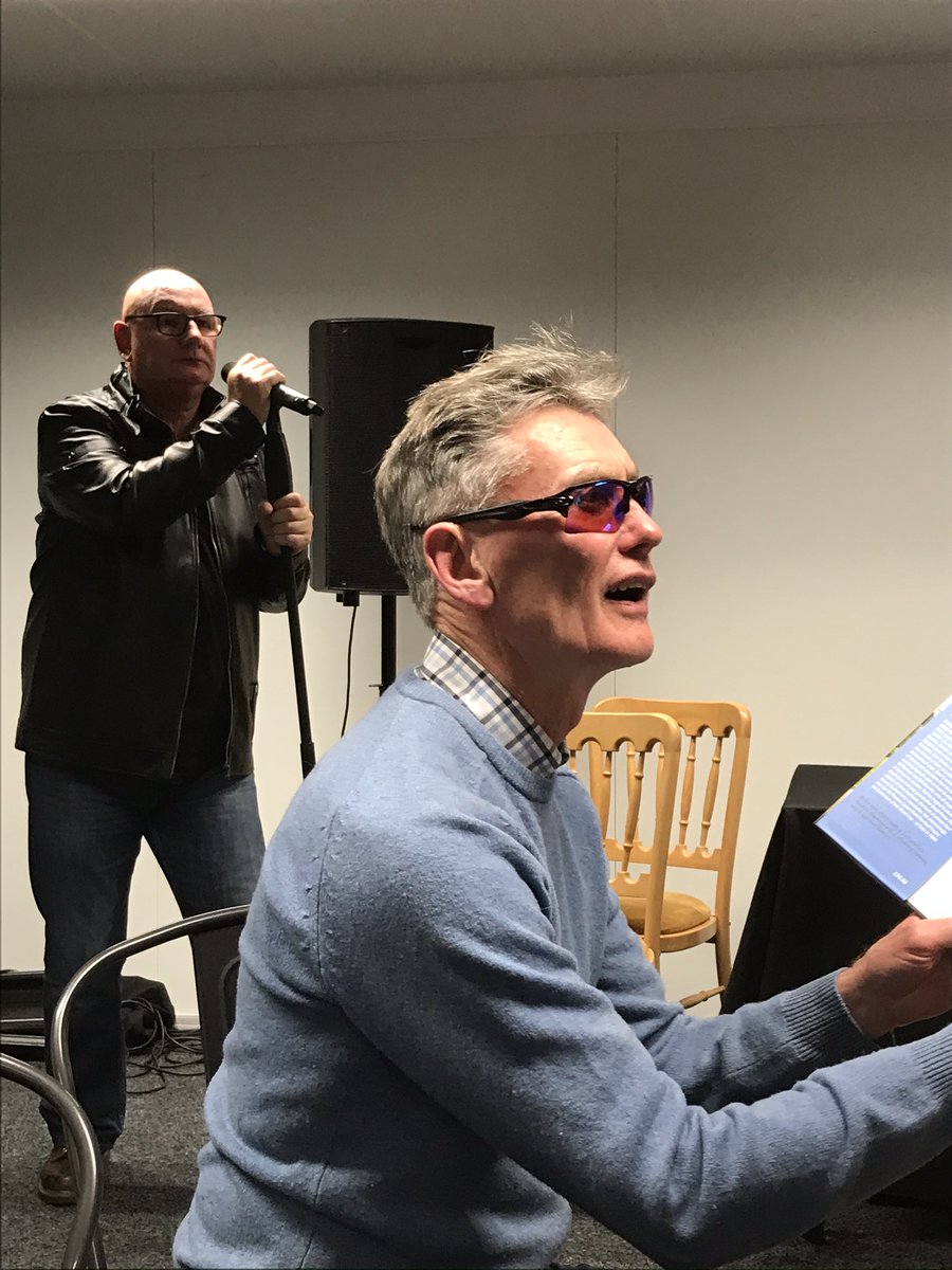 HornetBooks's tweet photo. Dave Thomas was @SpennymoorTown FC on Friday night talking about his football career and life with guide dog Hannah. Team Thomas (aka wife Brenda and friends Kathy and Dot) say the gig, with added vocal entertainment from Stenna,  raised a magnificent £886 for @guidedogs https://t.co/a3RomL4gnv