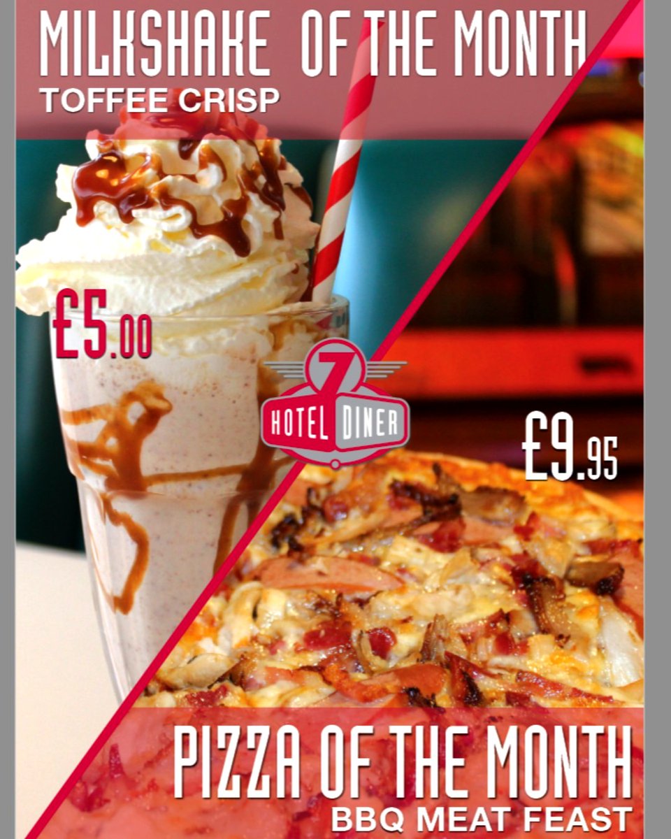 MARCH SPECIALS ARE HERE! Toffee Crisp Milkshake and our Brand New to 7 Diner BBQ Meat Feast Pizza! Come down and try for yourself!