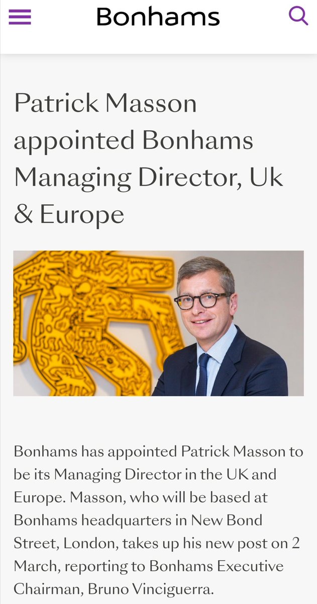 PFGarcier's tweet photo. Très fier de mon ami de brocantes #PatrickMasson que j'ai connu dans un placard à archives de buisness manager @christiesparis puis directeur @SothebysFr et now @bonhams1793 ! Bravo moussaillon breton quel parcours !
https://t.co/6asHtNmMtq https://t.co/eR2SyTzaSB