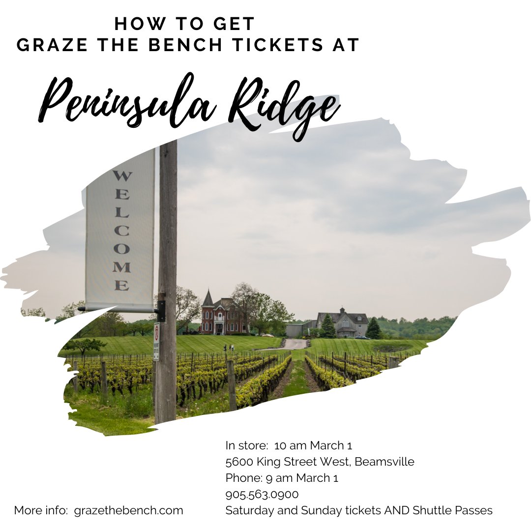 #GrazetheBench 2020 tickets go on sale at 9am! qoo.ly/34njwg 
As well, <a href="/PeninsulaRidge/">Peninsula Ridge</a> has Saturday and Sunday tickets and all shuttle passes available in-store or by phone.