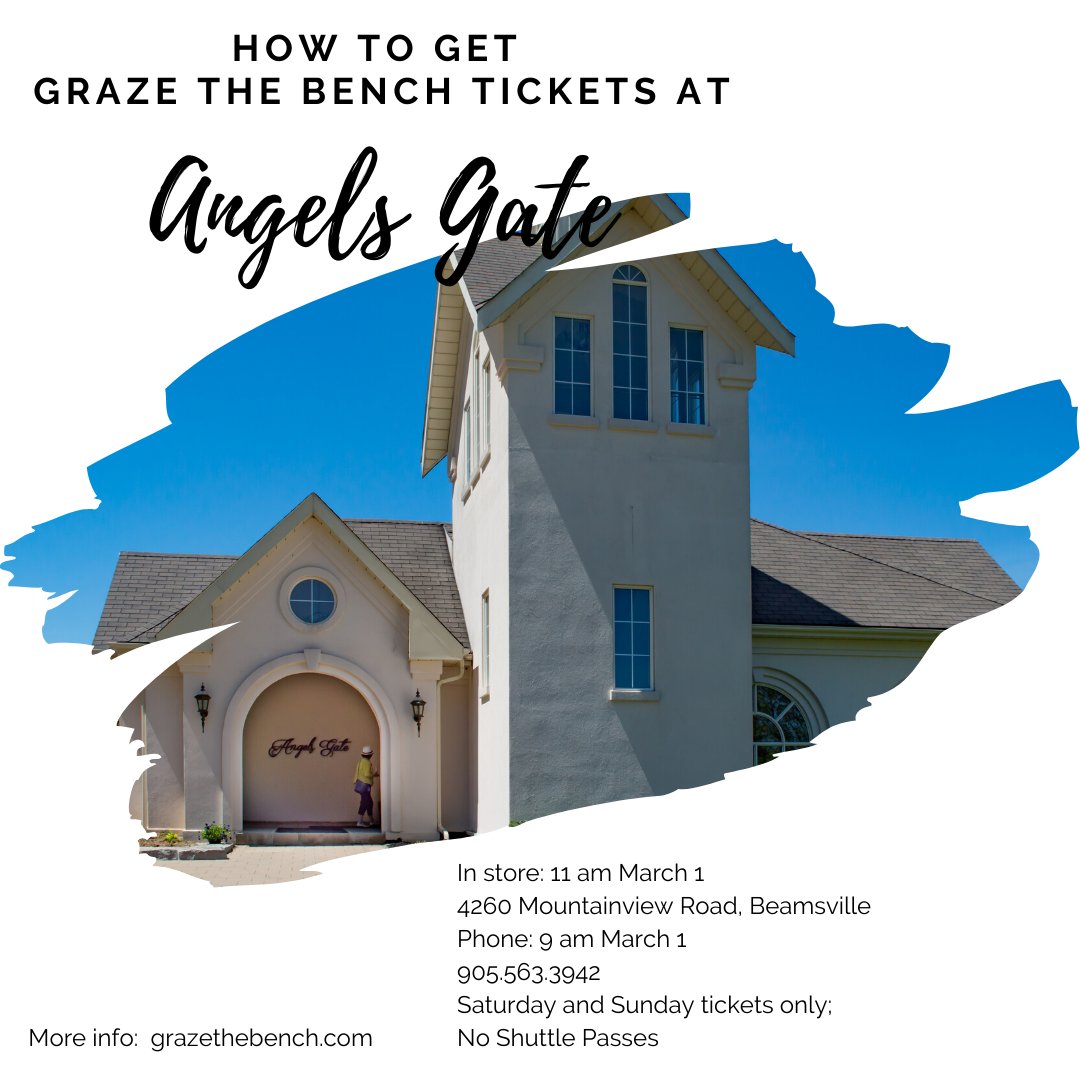 #GrazetheBench 2020 tickets go on sale at 9am! qoo.ly/34njz7 
As well, <a href="/angelsgatewines/">Angels Gate Winery</a> is selling Saturday and Sunday tickets (no shuttle passes) in-store and on the phone.