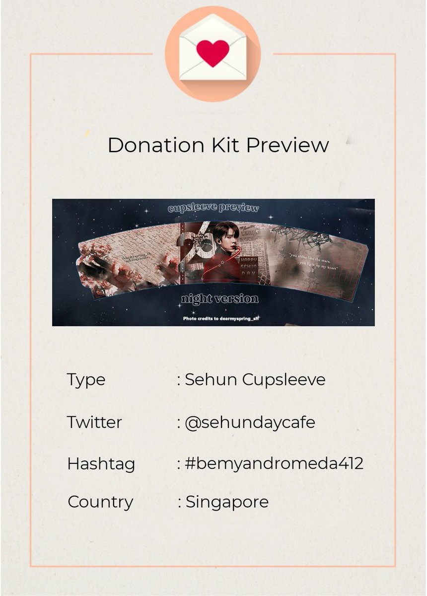 4MYAeris's tweet photo. Preview #27
International Collaboration with @sehundaycafe for #BackToBasicWithEXO #3291DaysWithSehun is revealed 🥳
This sleeve for #BeMyAndromeda412 is very pretty💓💓 For those who donates to our Set C, this sleeve is urs🙈 One hour left from our donation kit open😍 https://t.co/5amfwoVEMY