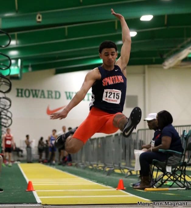 Rueben broke the school record at States with a whooping 22’9”, placing 3rd at the State meet this weekend! (Photo: Patty Weeks) #states #SpartanNation #WSHS <a href="/wstrackandfield/">West Springfield T&F</a> @Rubangles