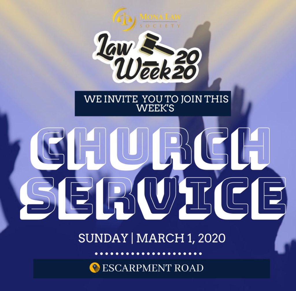 monalawsociety's tweet photo. Letβs kick off law week with the highest praise!ππΌ Join us on Sunday, March 1, 2020 at the Escarpment Road New Testament Church (behind UWI) at 10am as we give thanks unto God in Praise and Worship!
#LawWeek2020
#MLSChurchService
#MonaLawLife https://t.co/m0WI85LOzh
