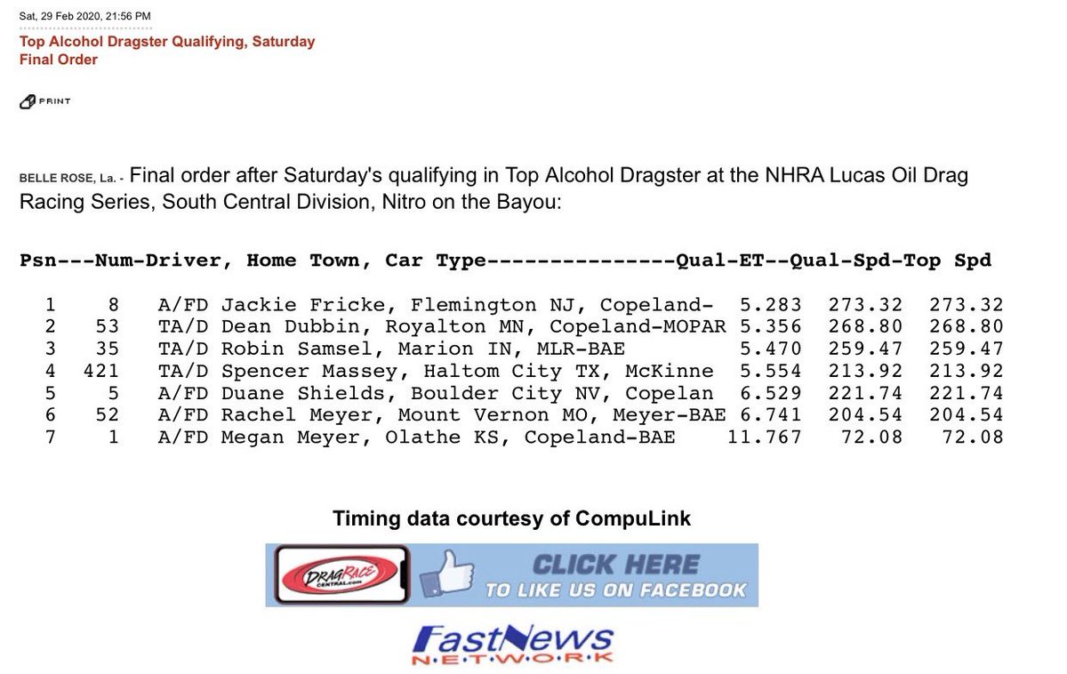 Finke_racing's tweet photo. We ended up number 1 here in Belle Rose with a 5.28. There are only 7 cars on property so we will get a bye run first round. We run at 1 pm EST. https://t.co/AfgCRJCwTs