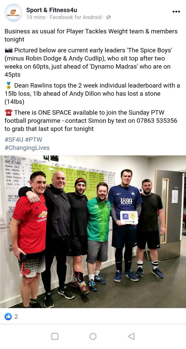 BoysPtw's tweet photo. Taken from the @SFitness4u Facebook page. The table topping Spice Boys are looking to extend their lead this week... also revealed the name of our new signing before his official unveiling...!! @PlayerWeight #PTW #PlayerTacklesWeight #Weightloss #NetflixMarathonsDontCount https://t.co/INZnaRWwoY