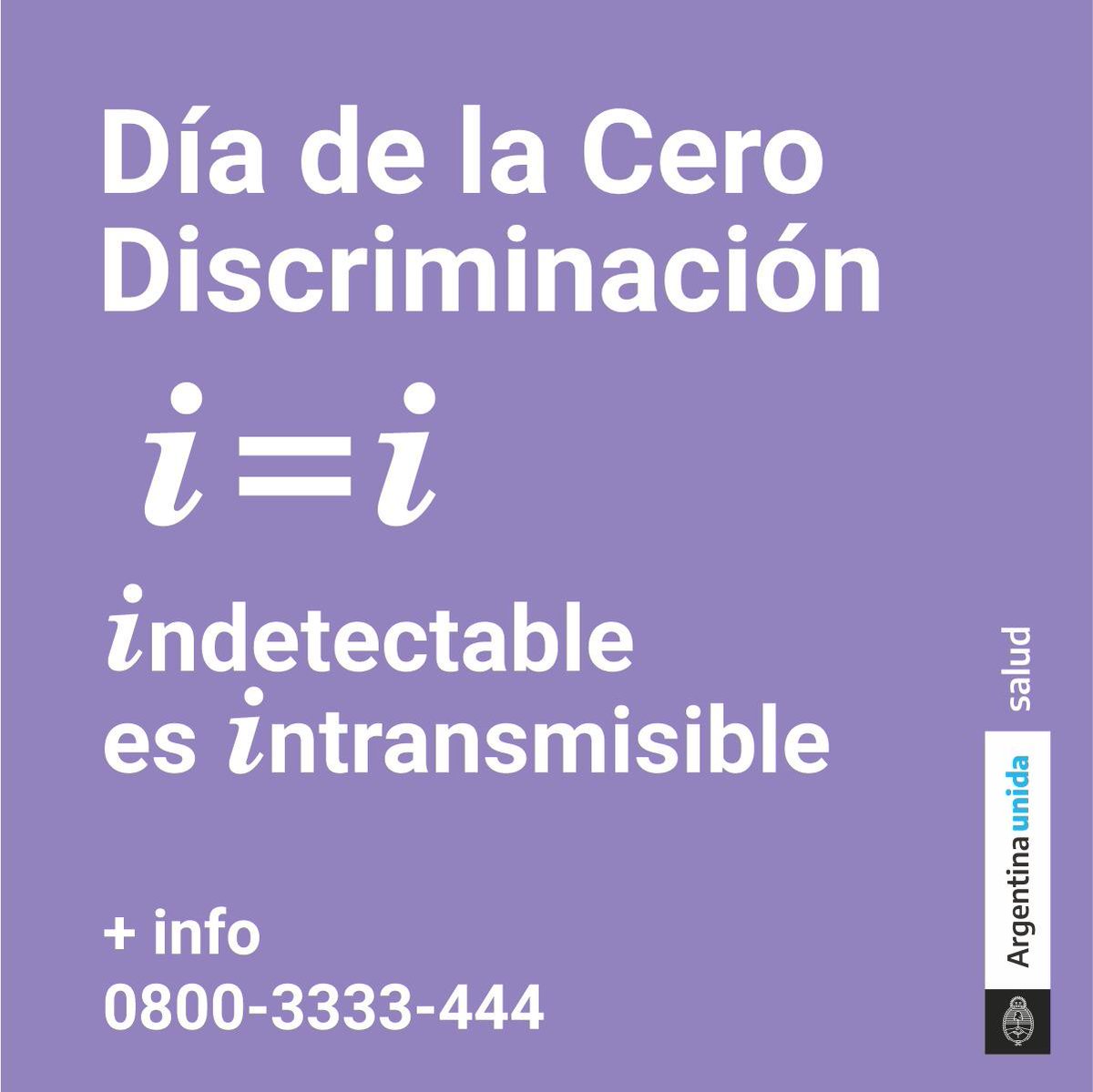 MinSalud_Ar's tweet photo. Día de la Cero Discriminación 

Es un buen momento para recordar que Indetectable es igual a Intransmisible y avanzar hacia una sociedad sin discriminación a fin de mejorar la calidad de vida de las personas con VIH. https://t.co/PZaexIdBcq