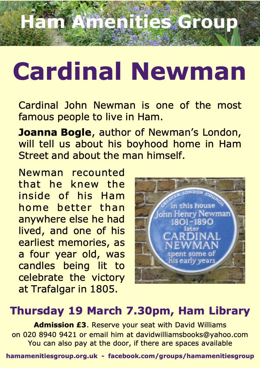 HamAmenitiesGrp's tweet photo. Our next talk on Thursday 19 March is on Cardinal John Newman who grew up at Grey Court in Ham Street.
All welcome.
https://t.co/S1Jobs4qb9 https://t.co/jxWq39IyiN