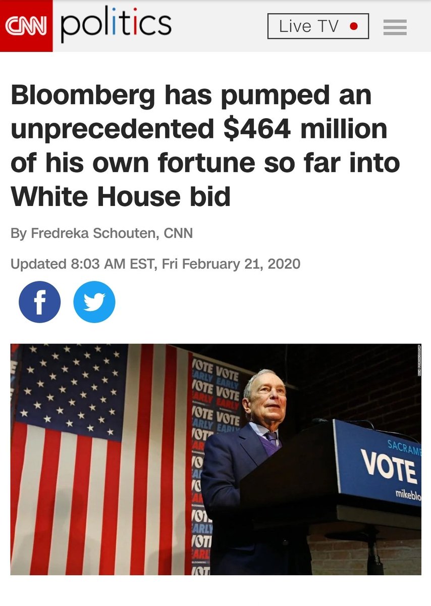 TweetingJohnny's tweet photo. Remember how @AOC defeated her primary opponent in NY14 despite being outspent nearly 10:1? It was her network of volunteers knocking on doors, calling, texting, and registering new voters.
Well, #NotMeUs (#NotIWe?) raised $46.5M, and Bloomberg has spent $464M on adverts...🤔 https://t.co/Xbqm12hEzJ