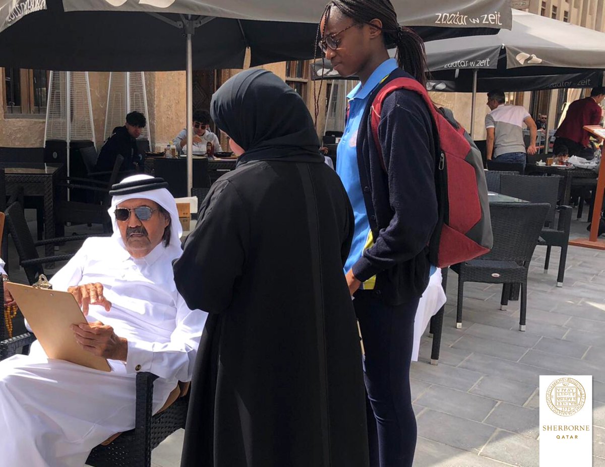 SherborneQatar's tweet photo. On our school trip to #SouqWaqif to investigate the development of the inner city #Doha @sherborneqatar pupils met #SheikhHamad bin Khalifa Al Thani, the founding father of the Souq.
#qatar #qatarroyalfamily #qatarroyals  #hamadbinkhalifaalthani #SheikhaMoza #Qatar #AlThaniFamily https://t.co/PvQ0SaYMKv