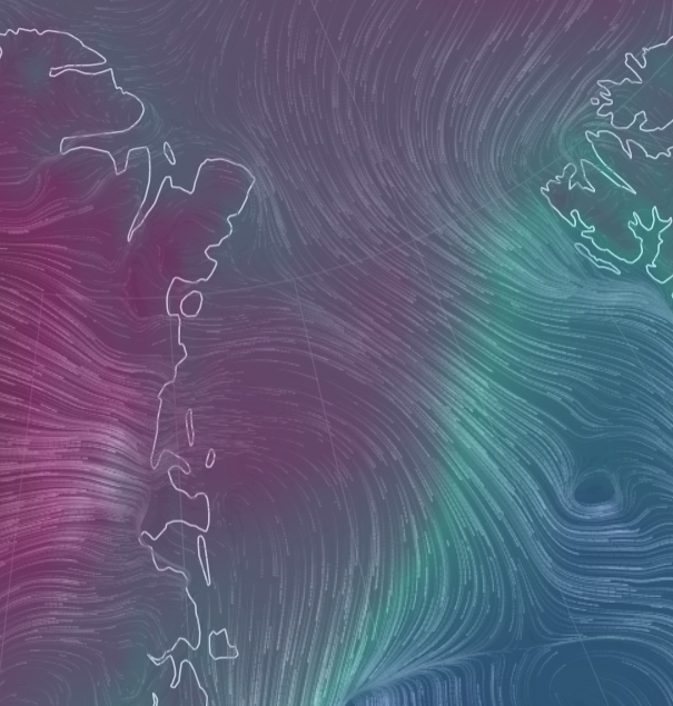 kryosat's tweet photo. #Sentinel1 captures #Arctic cold-air outbreak weaving a #filigree ice margin in Fram Strait, between #Greenland (left) and #Svalbard archipelago (upper right) - images courtesy #Copernicus and #nullschool https://t.co/ryH9YOP5Yj
