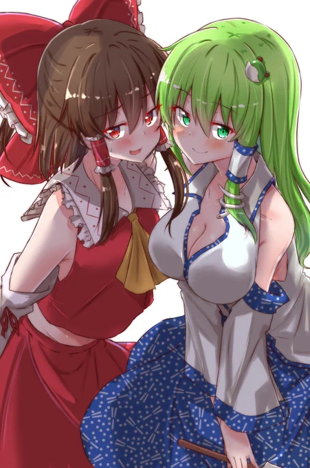 霊夢「ねぇ、あんた!こんなところにいたら悪ーい妖怪に食べられちゃうわよ!」早苗「私達と一緒に来ればもう安心ですよ!ほら!付いてきて下さい!」 