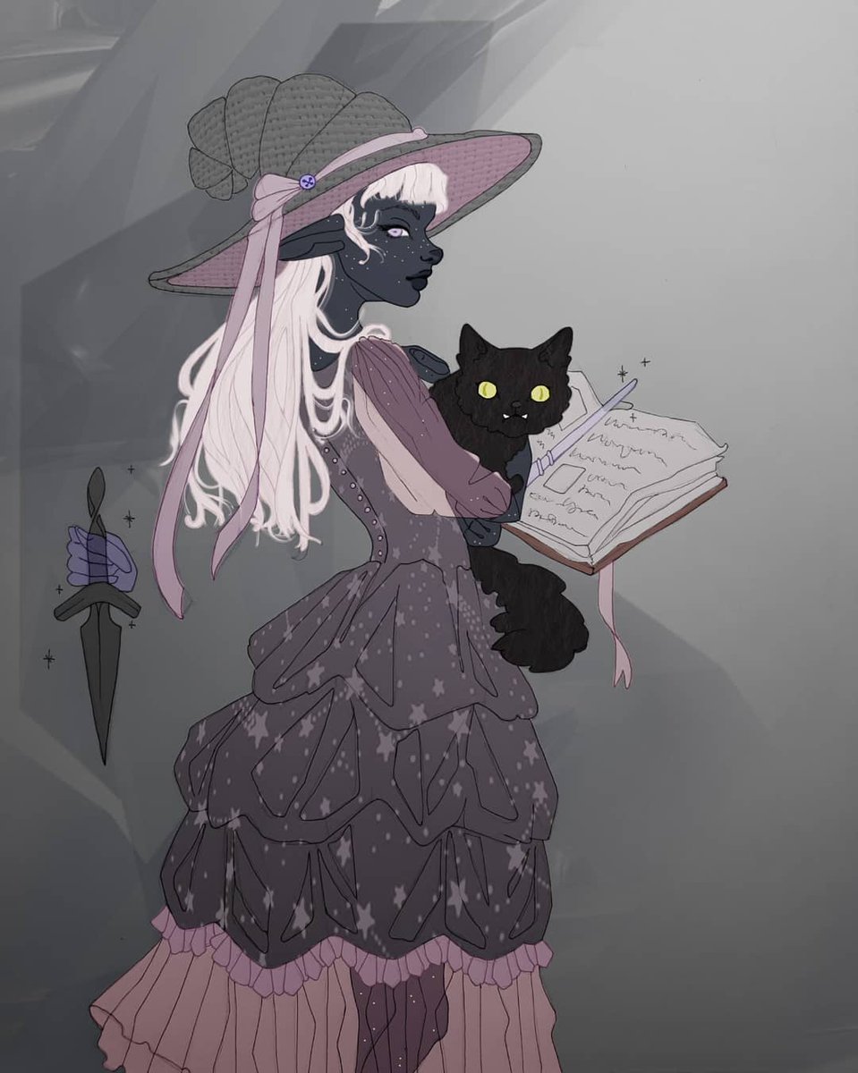 swerbic1's tweet photo. I've recently gotten into Dungeons and Dragons and this character is a Drow Necromancer
#digitalart #characterdesign #illustration #originalcharacter #oc #fairy #costume #costumedesign #dnd #dndcharacter #dndcharacterart #fantasy #fantasyart #photoshop #witch #witchy #blackcat https://t.co/eQx1W6bHpm