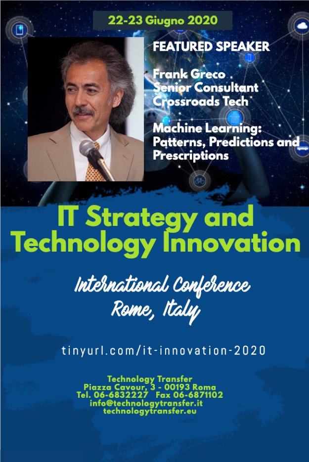 frankgreco's tweet photo. Looking forward to my #MachineLearning session "Patterns, Predictions and Prescriptions" at this conference! https://t.co/50ytKwIcv9 #techtran https://t.co/CqZqU1qIMk