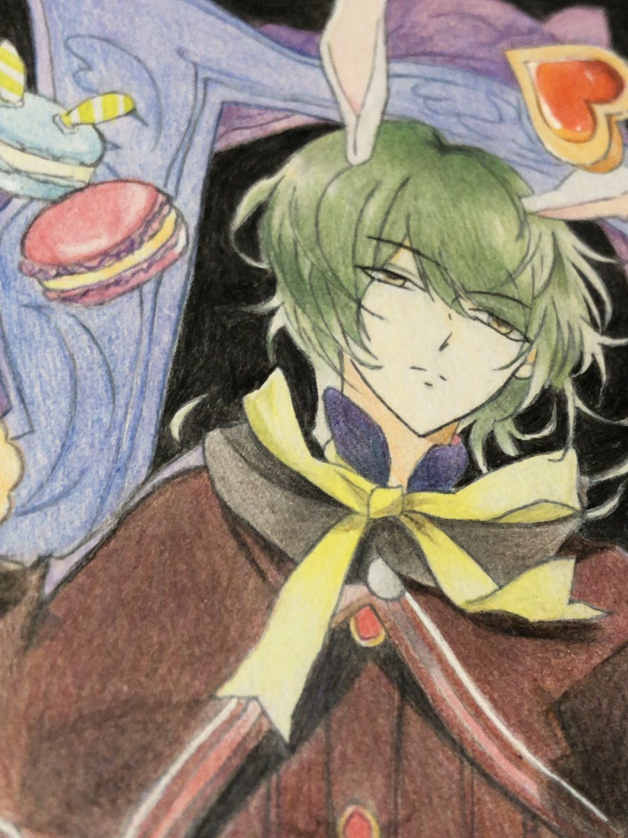 きさ𓆡 ツキウタ より 6月担当 水無月涙くん描きました 今回は初めて背景まで描き込みました ツキウタ 水無月涙 模写 色鉛筆 ミニ色紙