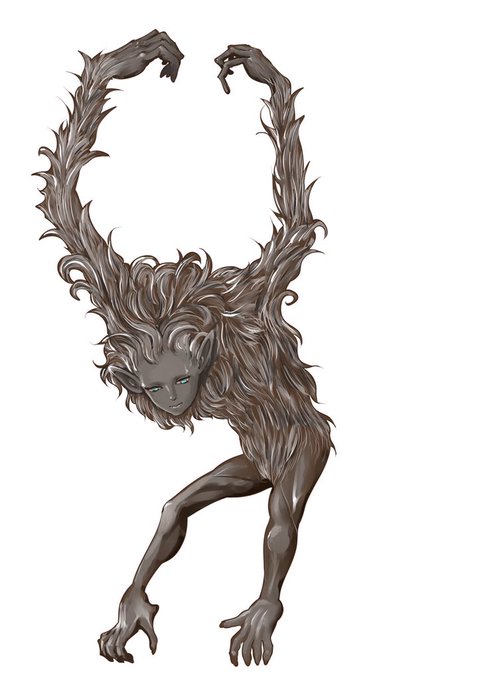 私的マンアフターマンの一種、猿人。二酸化炭素の増加と温暖化が進んだ世界で人類が滅びたことにより森林が再び増加に転じ、更に他の大型霊長類は既に絶滅済という条件の下で高カロリー資源の殆どを独占出来るため、口器は小さい。雑食性で足で狩もする。 