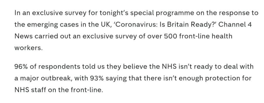 9. Kick up a fuss about an NHS survey that suggested we really aren't as ready as  @MattHancock is suggesting we are... https://www.channel4.com/news/coronavirus-is-britain-ready