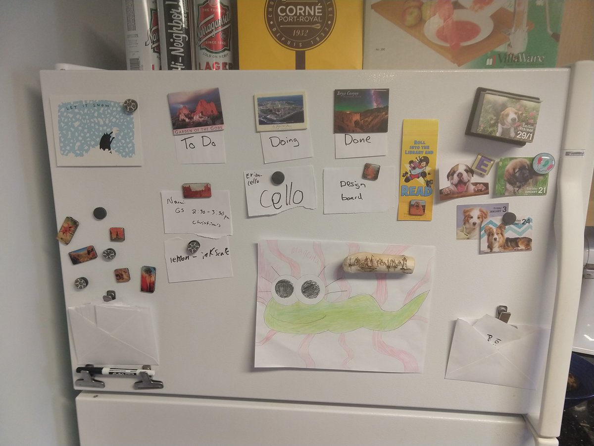 My 10 year old wants to draw lemons in @Inkscape but I told her she has to practice her cello first. What does your physical @Trello board look like? #PhysicalKanban