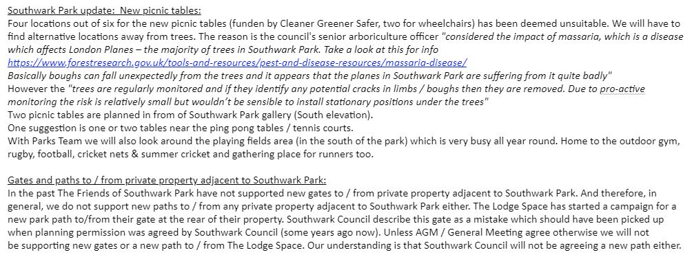 Southwark1869's tweet photo. #SouthwarkPark update re new picnic tables &amp; gates / paths... see pic https://t.co/CfezvXHSBc