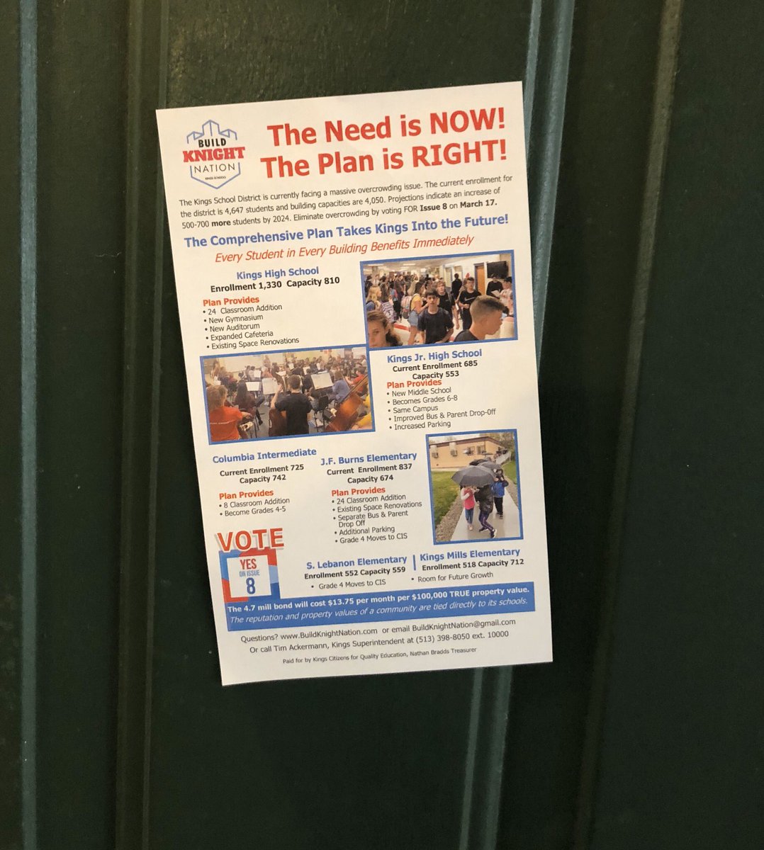 KimSell07's tweet photo. The Need is Now! Spreading the word on this beautiful ☀️ day. #BuildKnightNation #voteyesissue8 #kingsstrong https://t.co/iK0m2I2CLw