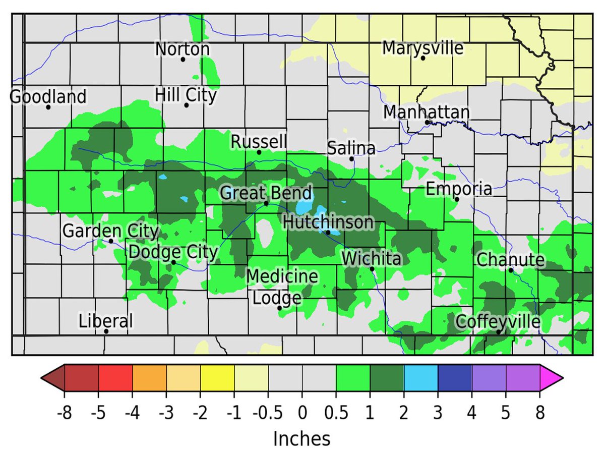 NWSWichita's tweet photo. February 2020 precipitation and departure from normal across Kansas. Above normal precipitation prevailed across large portions of western, central, and southeast Kansas. #kswx https://t.co/gzBO5hpotu