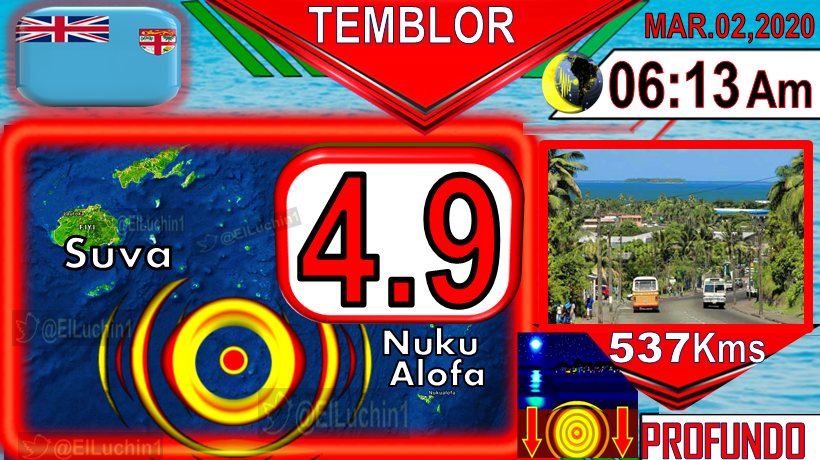 elluchin1's tweet photo. 🇫🇯➡#Temblor 4.9⚡ #Ndoi Island a 47 Kms al Este
458 Kms al SurEste de Suva
06:13 Am 🌌Madrugada #Fiyi🇫🇯
2 de Marzo
 
TAP ALTAMENTE PROFUNDO🔰537 Kms

#Fiji 🇫🇯 
#FelizDomingo #Sismo
Sismo #Earthquake
#BienvenidoMarzo https://t.co/SyVl1Mvij7